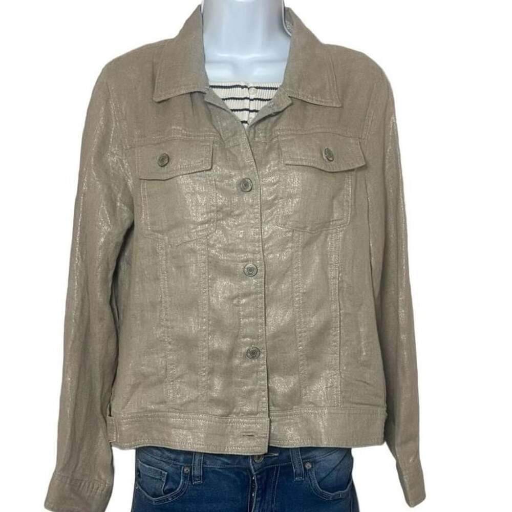 Jones & Co Jones New York Linen Jacket Size M Beige Metallic